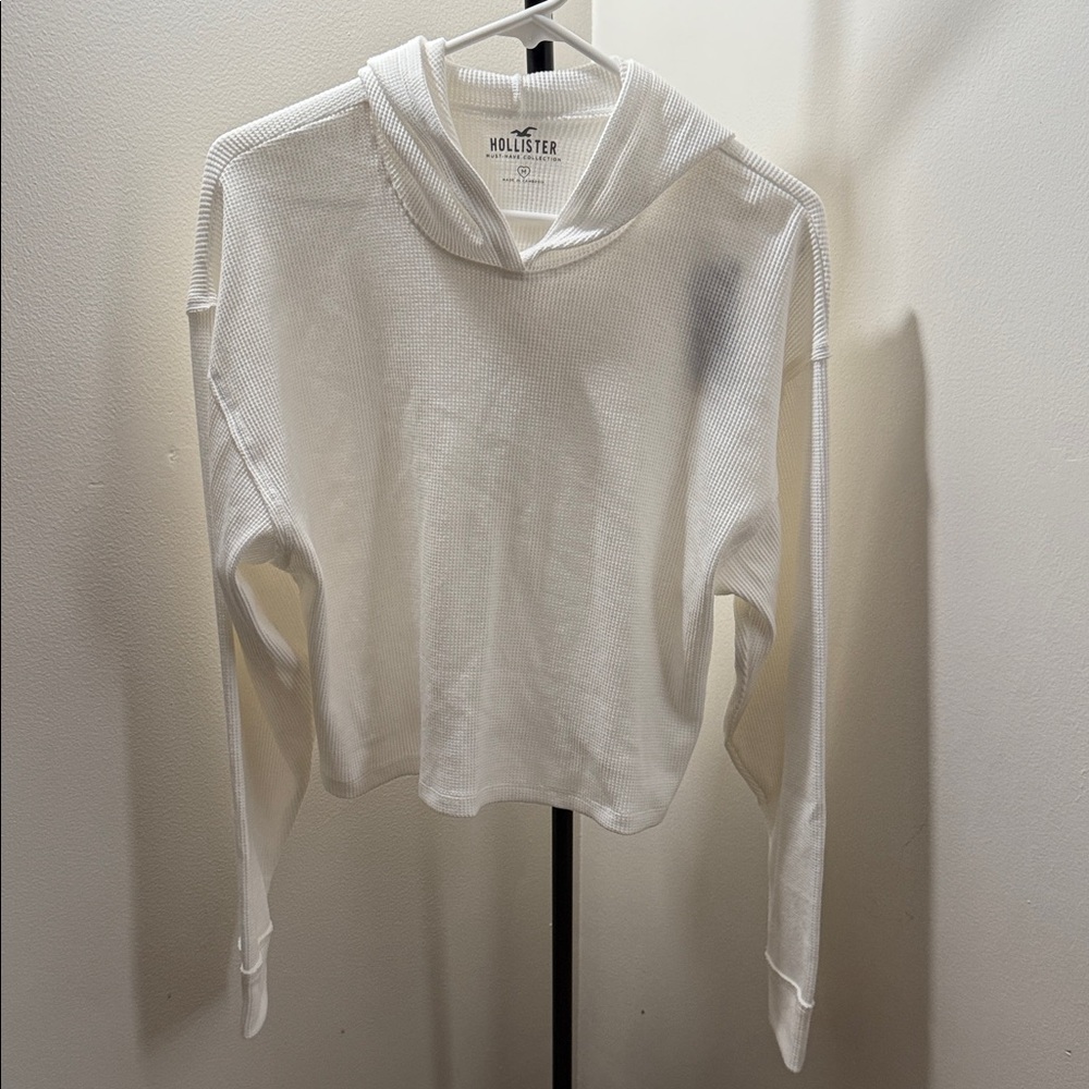 Hollister White Waffle-Knit Lightweight Hoodie